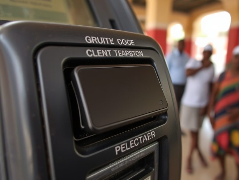 Before — Terminal fascia with a foreign device fitted over the card reader.